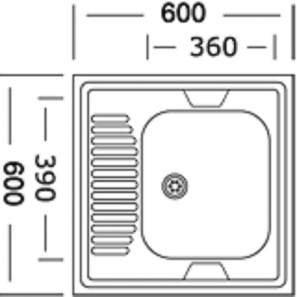 Мойка КМ_Накладная нерж.сталь 600x600 с сифоном