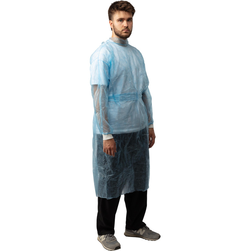 Халат н/с , на завязк, рук.манж, дл.140см, XL, пл 25, голуб, 10 шт/уп