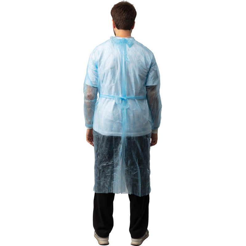 Халат н/с , на завязк, рук.манж, дл.140см, XL, пл 25, голуб, 10 шт/уп
