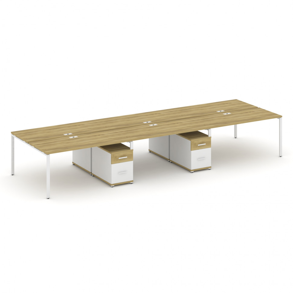 Concept Рабочая станция 6 мест с 2 двухсторонними опорными тумбами CN.DRS-348 W Дуб Винченцо/Белый Б