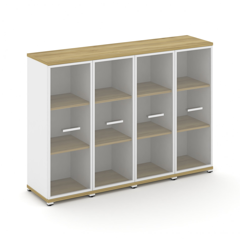 Concept Шкаф 4 узкие секции, 3 ниши CN.STU-346 RPW W Дуб Винченцо/Белый Бриллиант/Металл Белый/Прозр