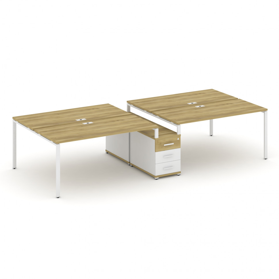 Concept Рабочая станция 4 места с двухсторонней опорной тумбой CN.DRS-312 W Дуб Винченцо/Белый Брилл