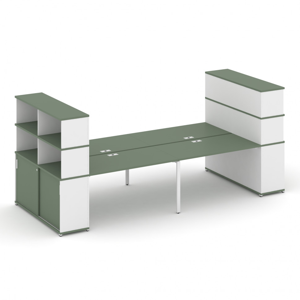 Concept Рабочая станция с опорными шкафами-купе с надставкой выс. CN.DRS-287 W Кобо/Белый Бриллиант/