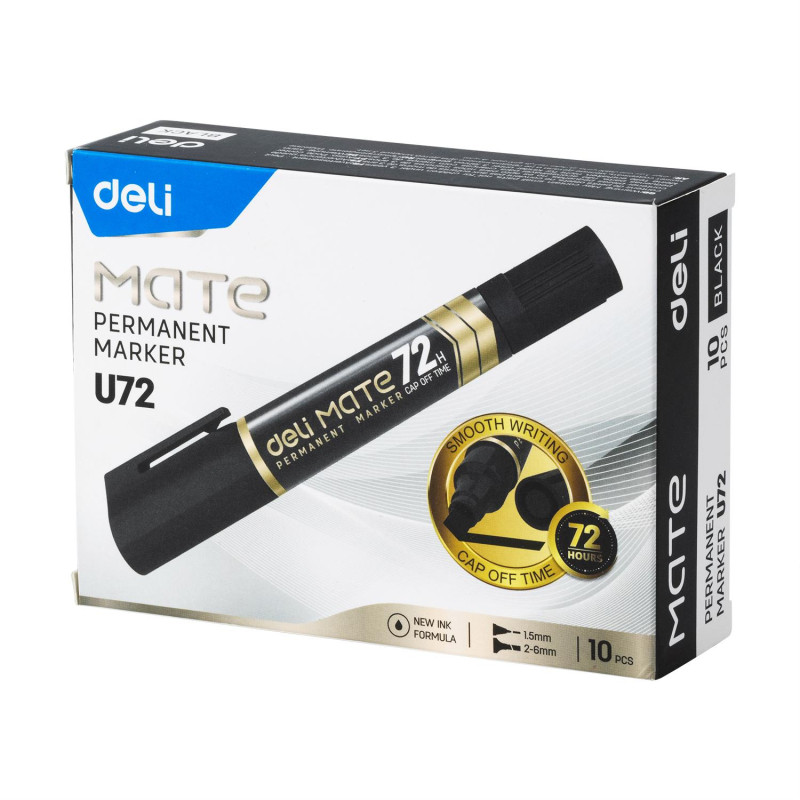 Маркер перманентный двусторонний Deli Mate 1,5/2-6 мм черный EU72-BK