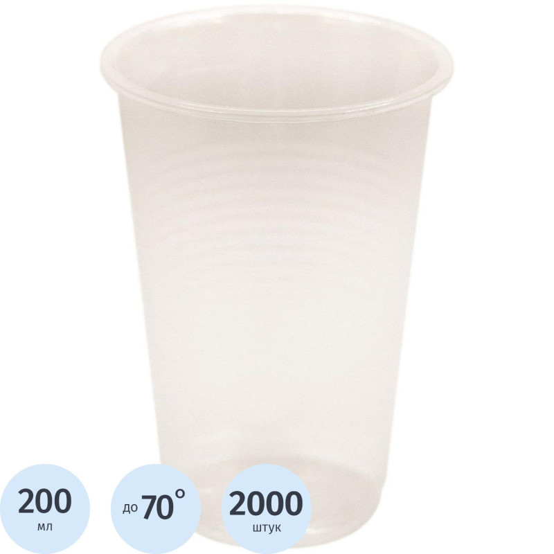 Стакан одноразовый 200мл прозрачный,  ПП, А25, 2000шт/кор