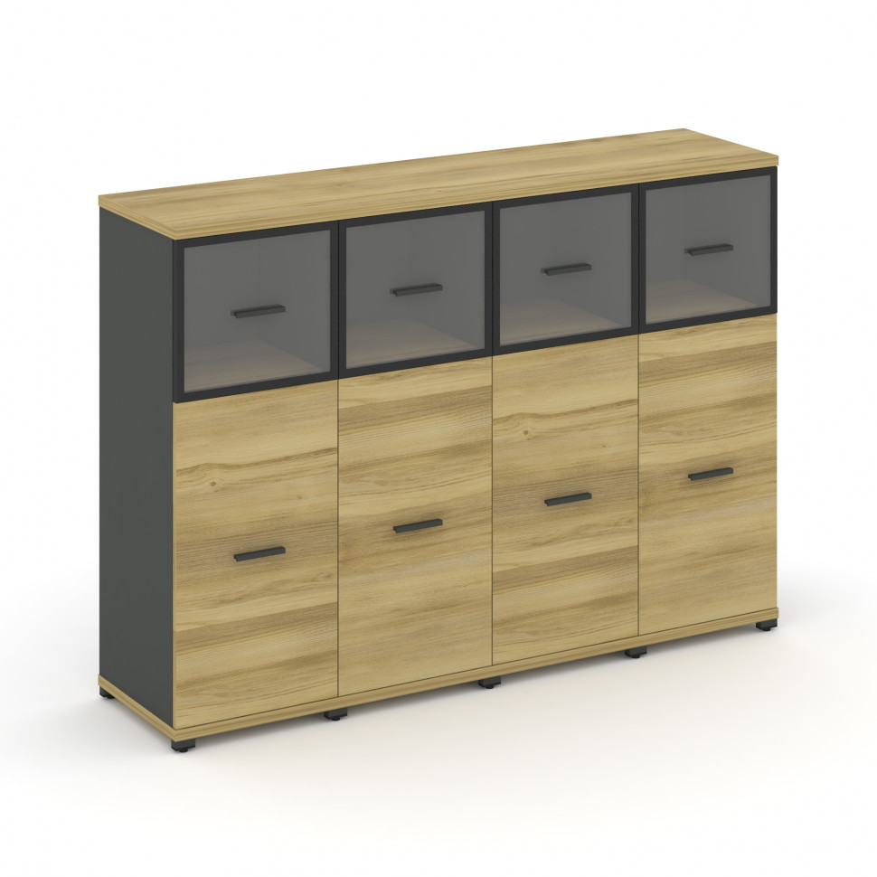 Concept Шкаф 4 узкие секции, 3 ниши CN.STU-344 RPB A Дуб Винченцо/Антрацит/Металл Антрацит/Прозрачны