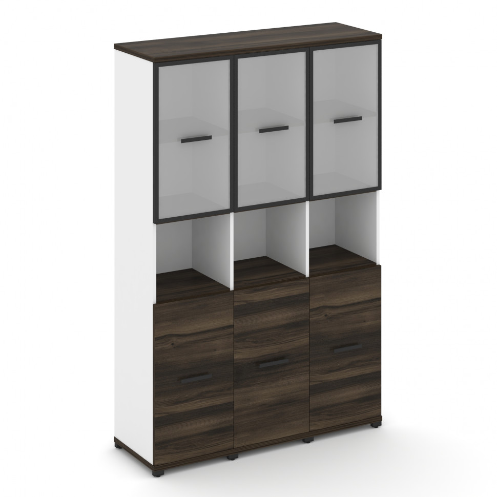 Concept Шкаф 3 узкие секции, 5 ниш CN.STU-533 RMB B Дуб Мали/Белый Бриллиант/Металл Черный/Сатин 125