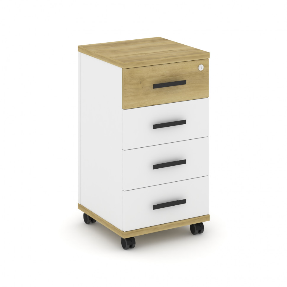 Concept Тумба мобильная 4 ящ. CN.TUM-005 B Дуб Винченцо/Белый Бриллиант/Металл Черный 420*420*782