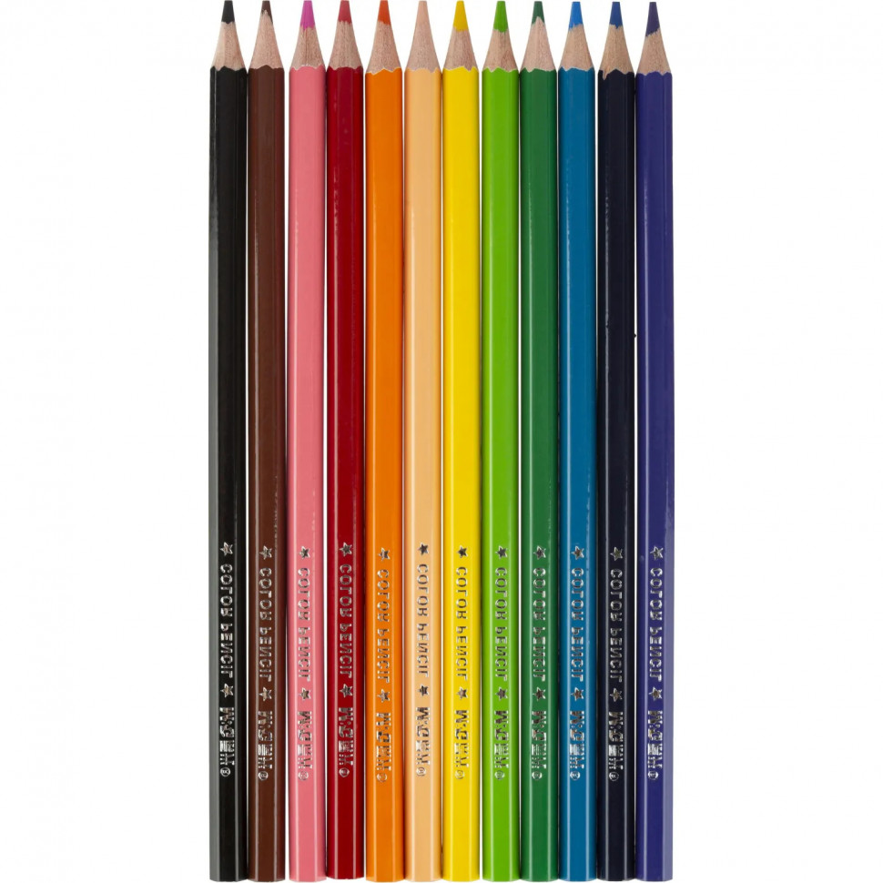 Карандаши цветные M&G   деревянные шестигранные, 12 цв в наборе
