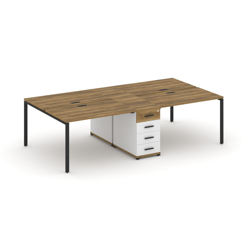 Concept Рабочая станция 4 места с 1 опорной тумбой CN.DRS-418 B Сандал Янтарный/Белый Бриллиант/Мета