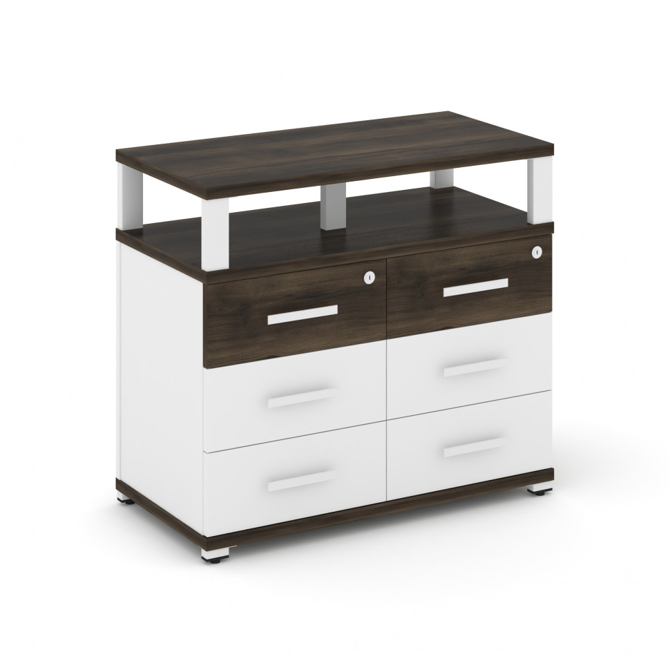 Concept Тумба приставная широкая 6 ящ. с надставкой широкой CN.TSP-009 W Дуб Мали/Белый Бриллиант/Ме