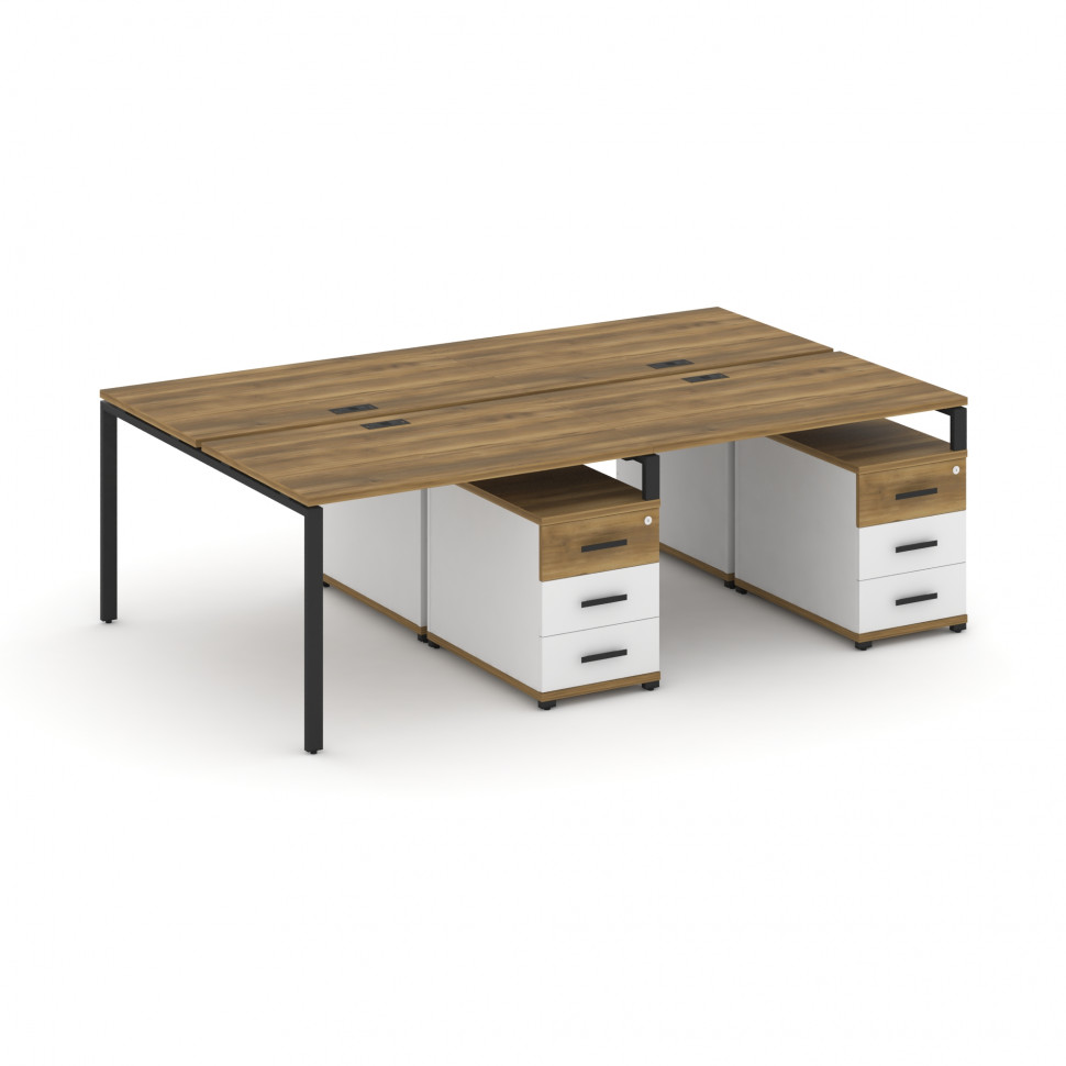 Concept Рабочая станция 4 места с 2 двухсторонними опорными тумбами CN.DRS-318 B Сандал Янтарный/Бел