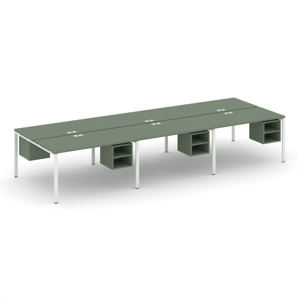 Concept Рабочая станция двухсторонняя с подвес. тумбами на 6 мест CN.DRS-148 Кобо/Металл Белый 4740*