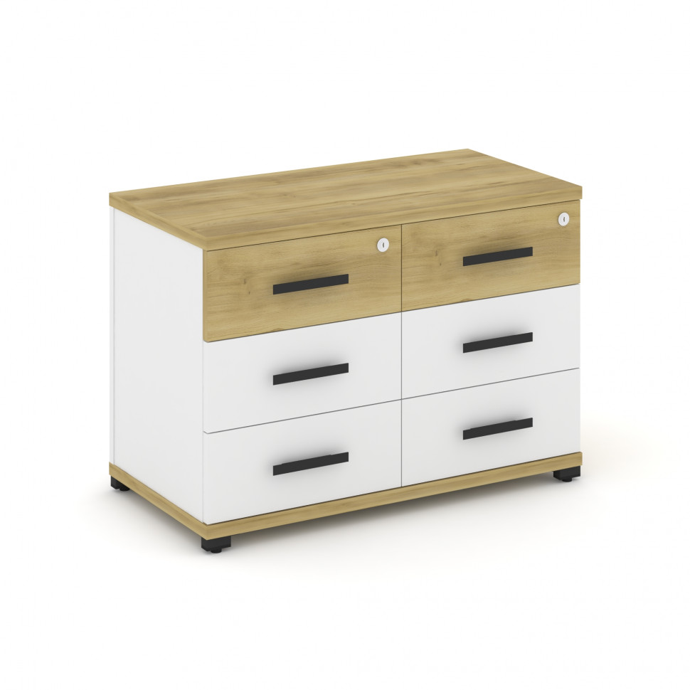 Concept Тумба приставная широкая 6 ящ. CN.TSP-007 B Дуб Винченцо/Белый Бриллиант/Металл Черный 836*4