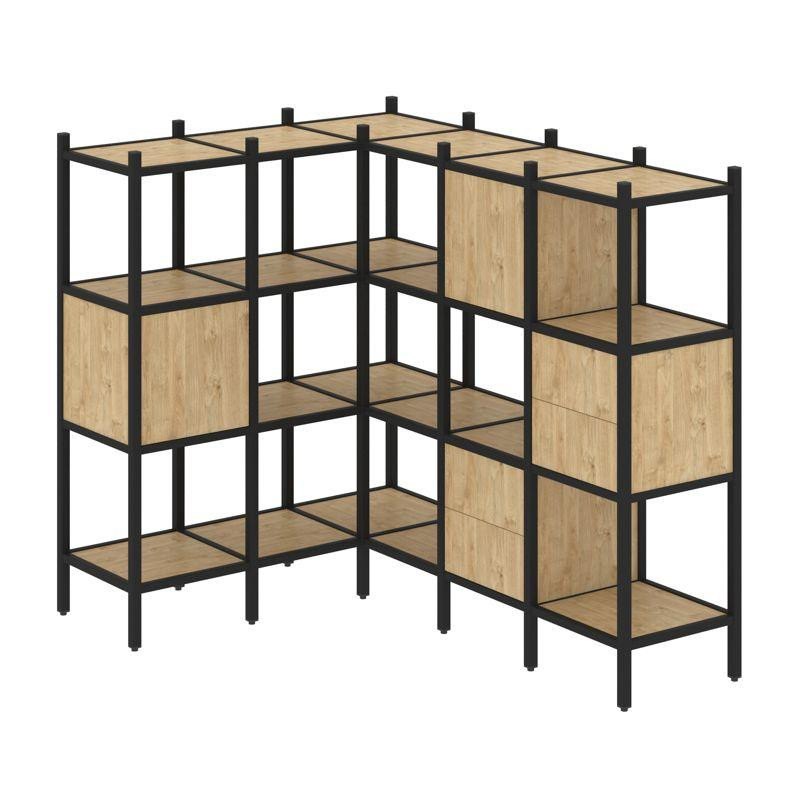 Loft Угловой внутренний стеллаж VR.L-30 Тиквуд Светлый/Металл Черный 1278*1694*1458 Loft Угловой внутренний стеллаж VR.L-30 Тиквуд Светлый/Металл Черный 1278*1694*1458