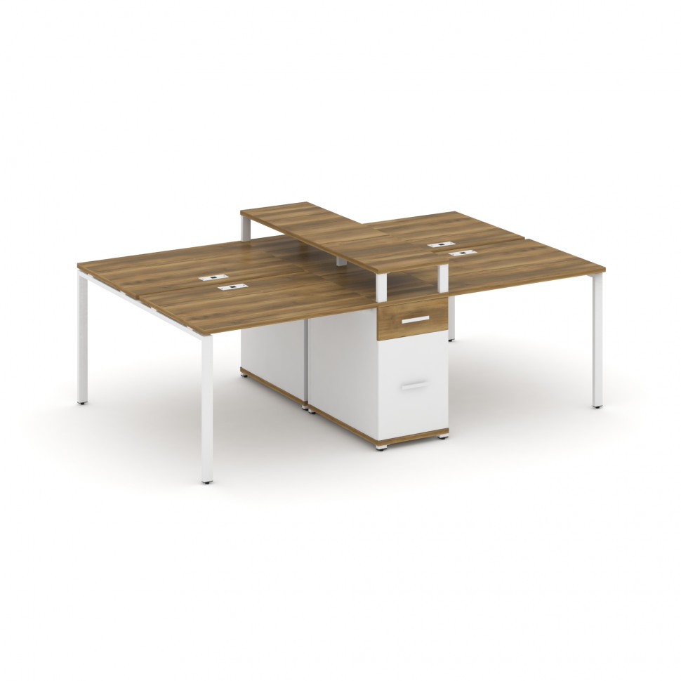 Concept Рабочая станция 4 места с 1 опорной тумбой CN.DRS-437 W Сандал Янтарный/Белый Бриллиант/Мета