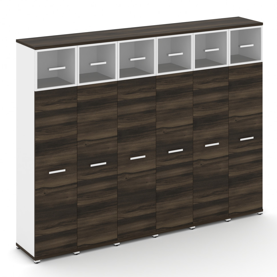 Concept Шкаф 6 узких секций, 5 ниш CN.STU-567 RPW W Дуб Мали/Белый Бриллиант/Металл Белый/Прозрачный