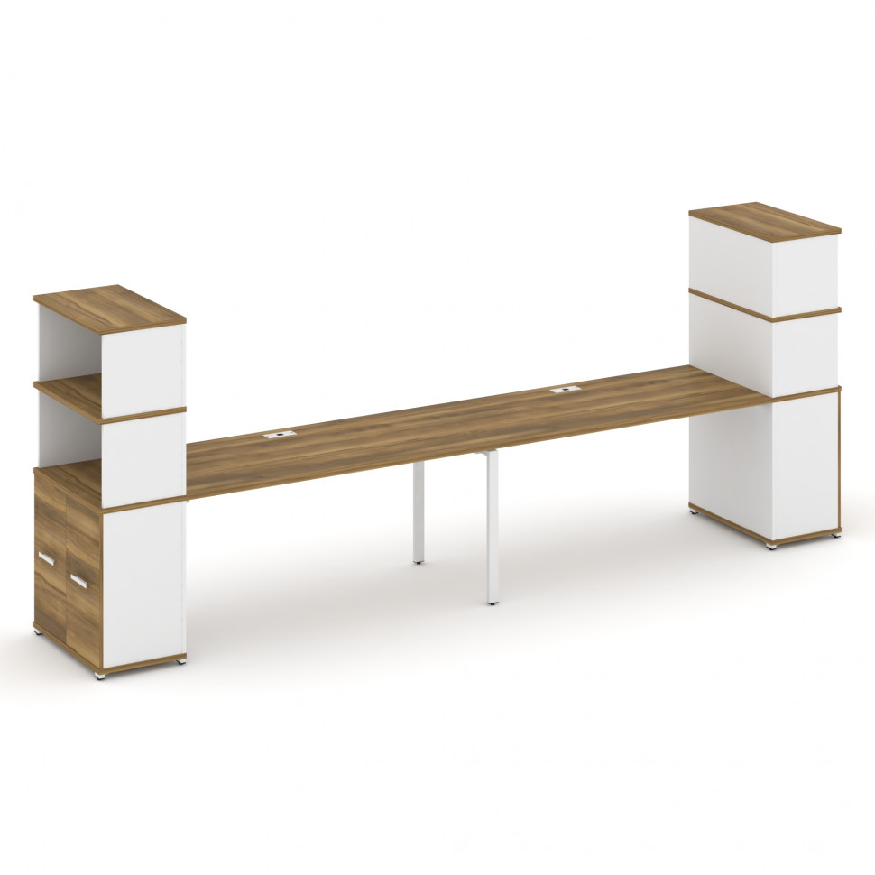 Concept Рабочая станция с опорными распаш. шкафами с надставкой выс. CN.ORS-232 W Сандал Янтарный/Бе