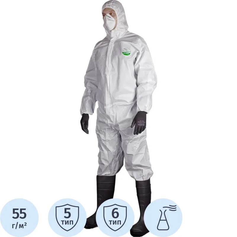 Комбинезон одноразовый защитный с капюшон MicroMAX NS белый р-р XL (EMN428)