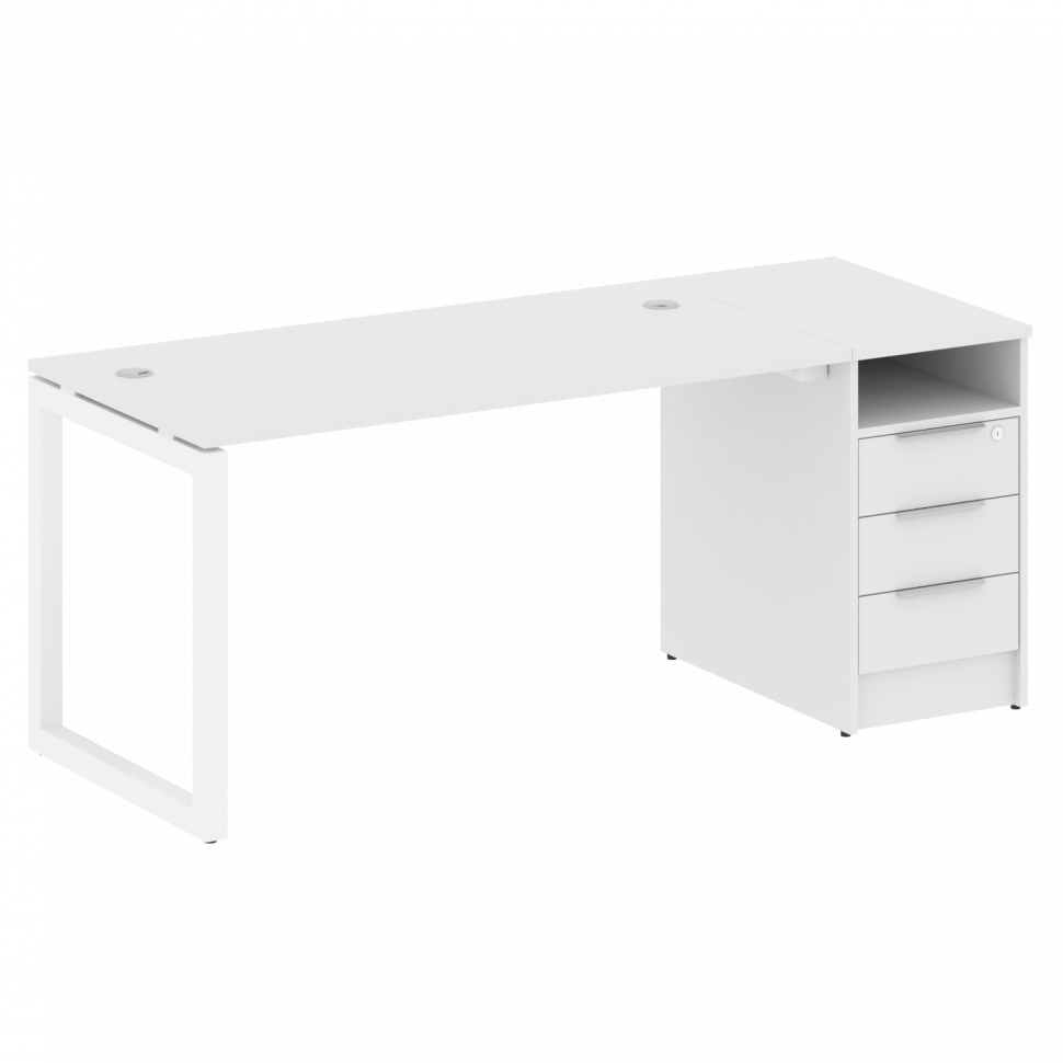Metal System Quattro Рабочая станция с тумбой на О-образном м/к 50БО.РС-СТП-1.3 Белый/Металл Белый 1