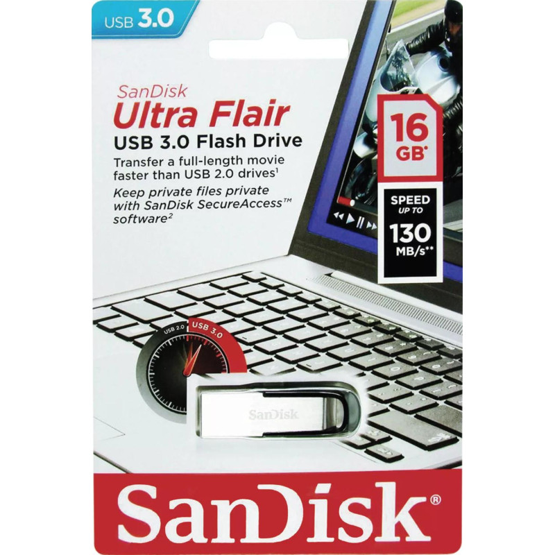 Флеш-память SanDisk Ultra Flair, 16Gb, USB 3.0, с/чер, SDCZ73-016G-G46