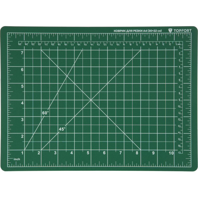 Коврик для резки TOPFORT 3х-слойный А4 (30х22см),2х-сторонний,зеленый