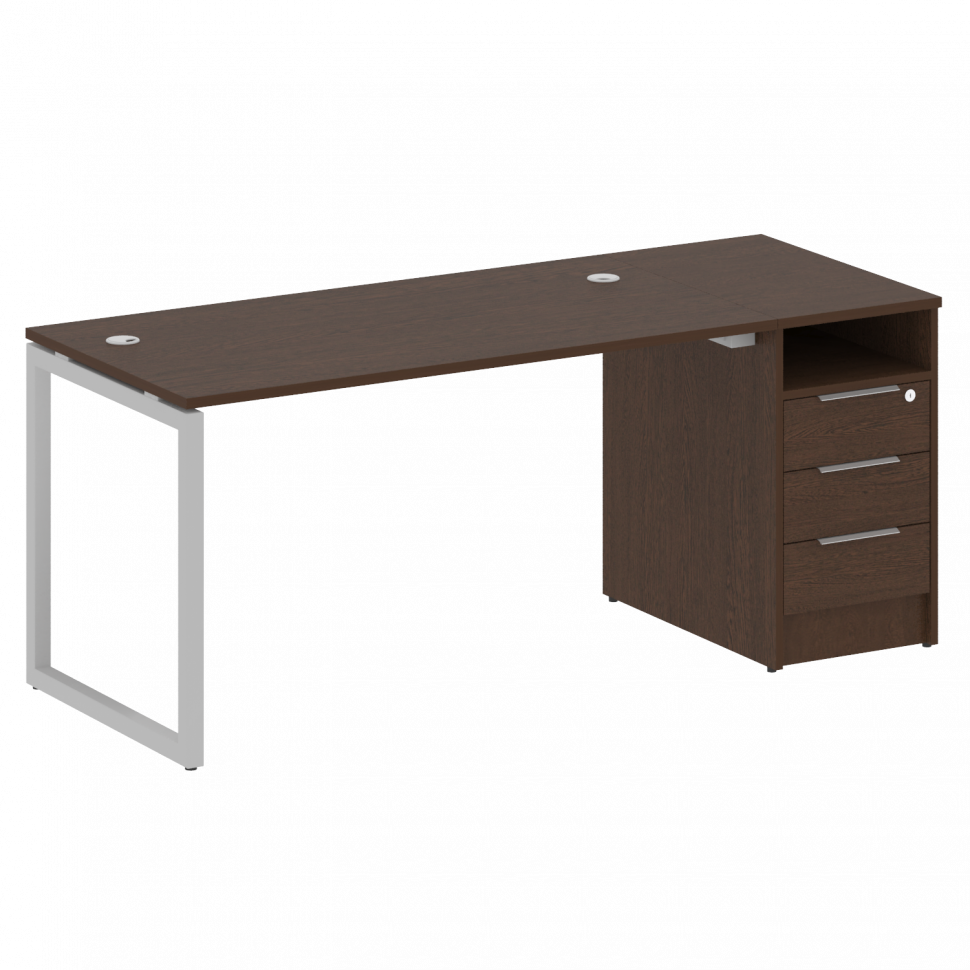 Metal System Quattro Рабочая станция с тумбой на О-образном м/к 40БО.РС-СТП-1.3 Венге Цаво/Металл Се