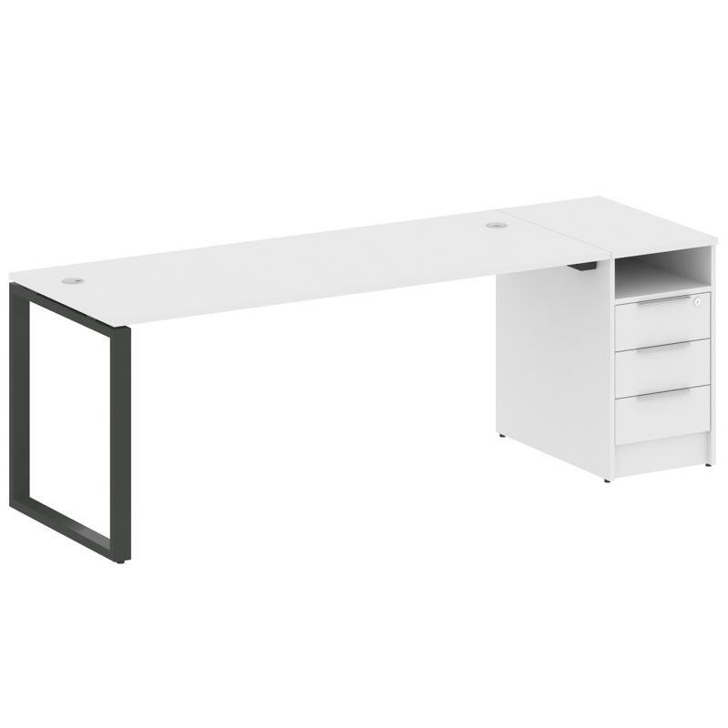 Metal System Рабочая станция с тумбой на О-образном м/к БО.РС-СТП-1.5 Белый/Металл Антрацит 2212*720