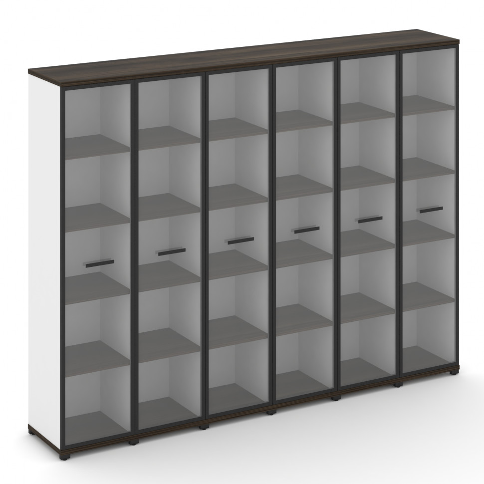 Concept Шкаф 6 узких секций, 5 ниш CN.STU-568 RPB B Дуб Мали/Белый Бриллиант/Металл Черный/Прозрачны