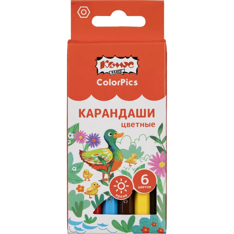 Карандаши цветные 6цв/наб6-гран №1School/Комус Класс ColorPics коротк,88мм