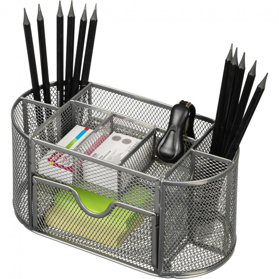 Подставка-органайзер д/канц.мелочей Комус 9от мет сетка 220х110х105мм сереб