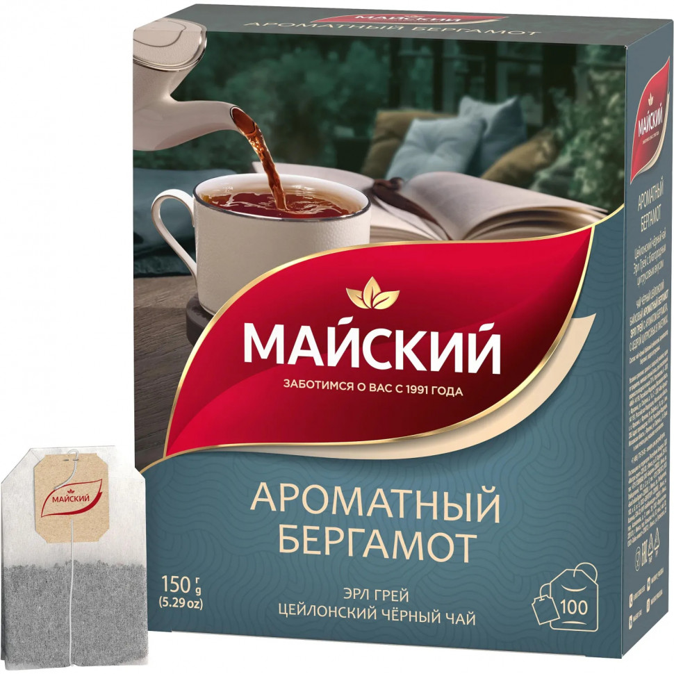 Чай Майский Ароматный Бергамот черный, аромат, в пакектиках 1,5гx100шт