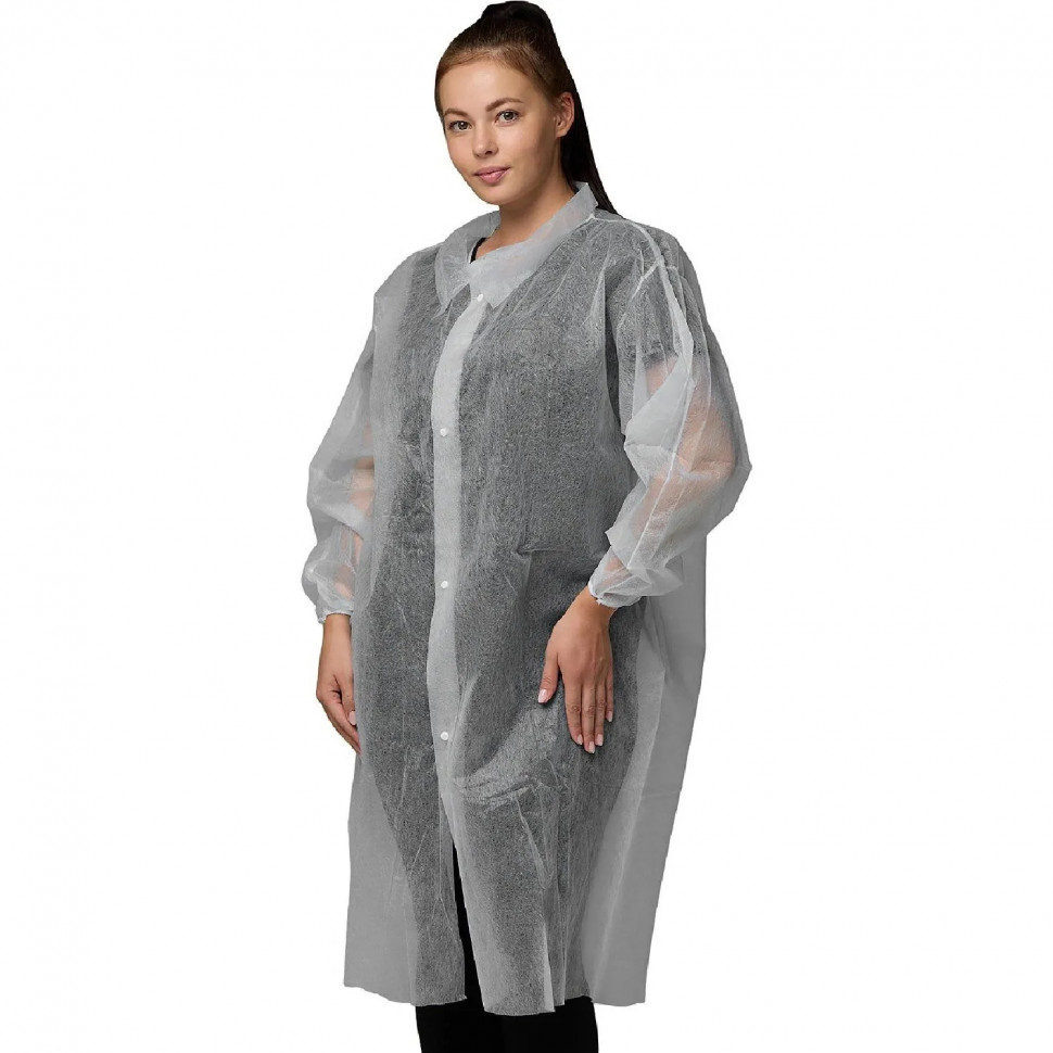 Халат н/с процед, рук.рез, 4кн, XXXL(60-62), пл30, бел, Комус, 10шт/уп