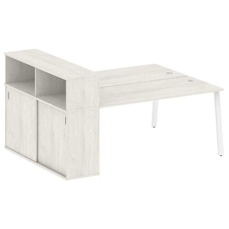 Metal System Рабочая станция с шкафом-купе на А-образном м/к БА.РС-СШК-2.4 Т Дуб Наварра/Металл Белы