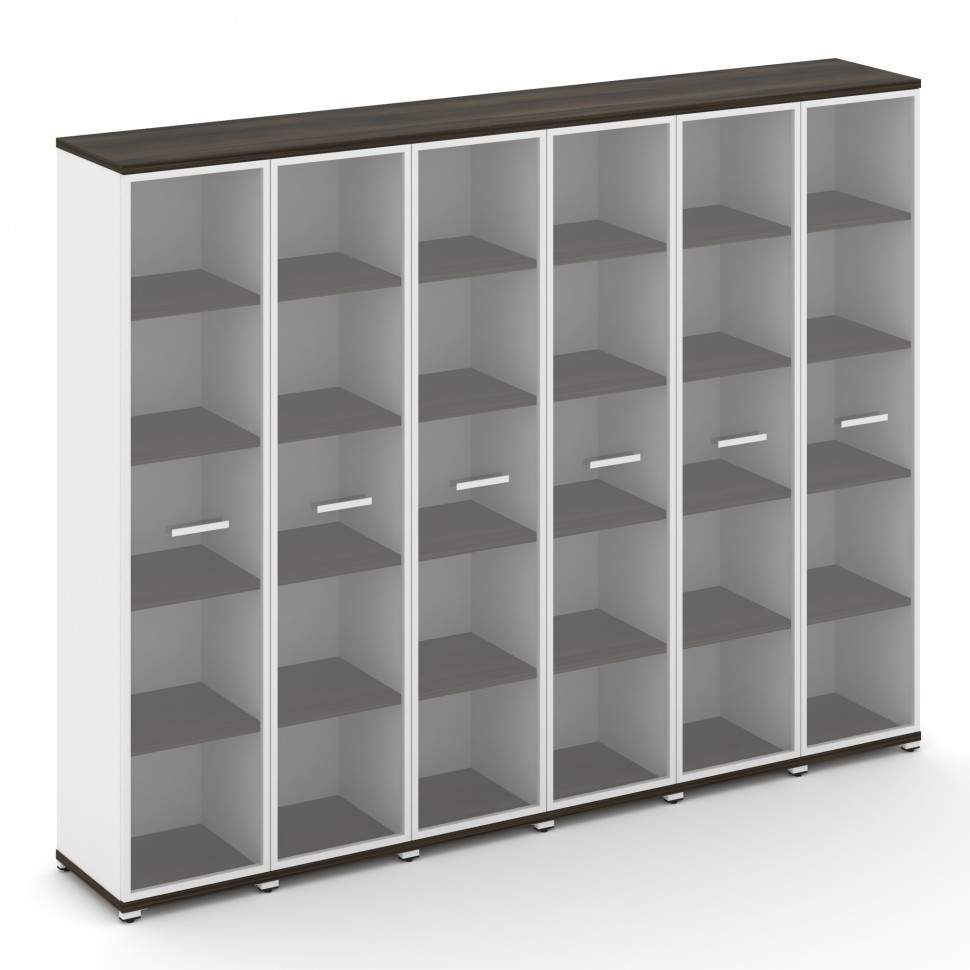 Concept Шкаф 6 узких секций, 5 ниш CN.STU-568 RPW W Дуб Мали/Белый Бриллиант/Металл Белый/Прозрачный