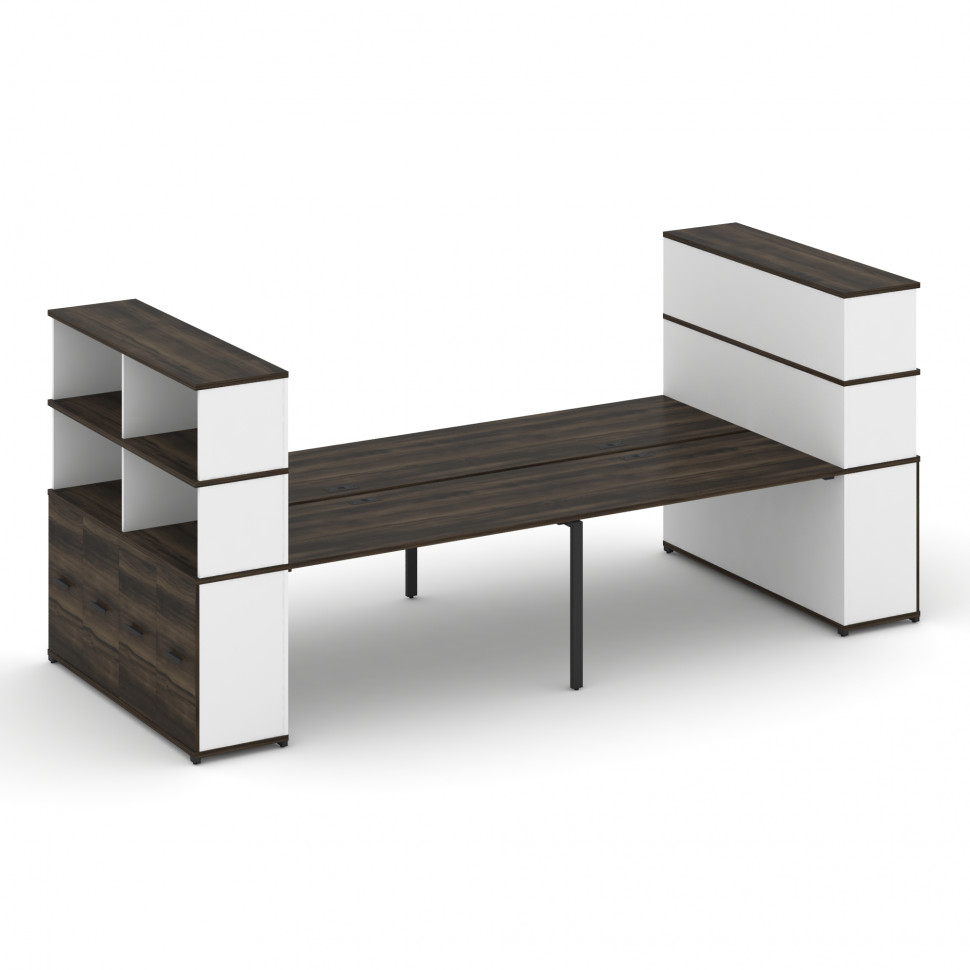 Concept Рабочая станция с опорными распаш. шкафами с надставкой выс. CN.DRS-275 B Дуб Мали/Белый Бри