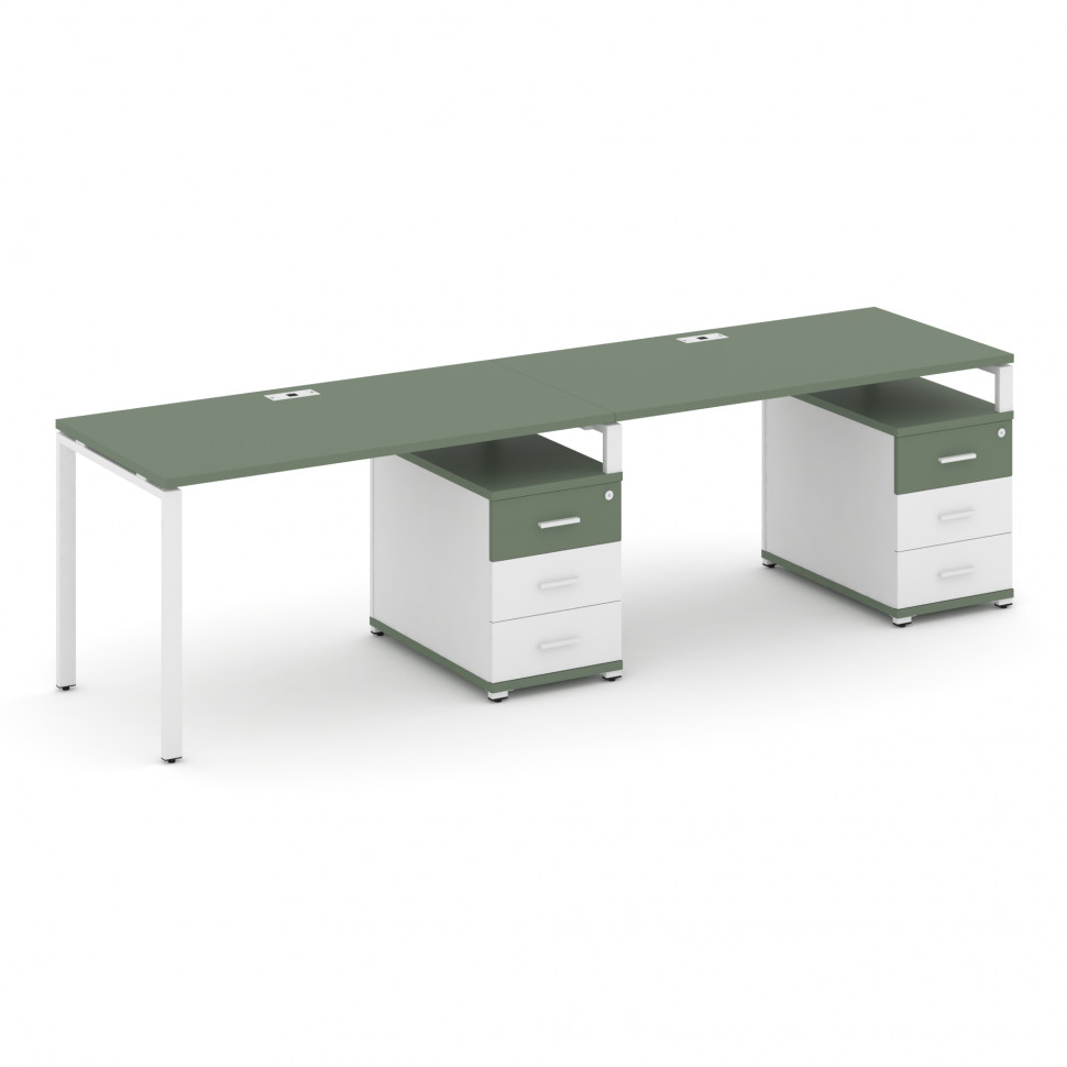 Concept Рабочая станция 2 места с 2 опорными тумбами CN.ORS-310 W Кобо/Белый Бриллиант/Металл Белый