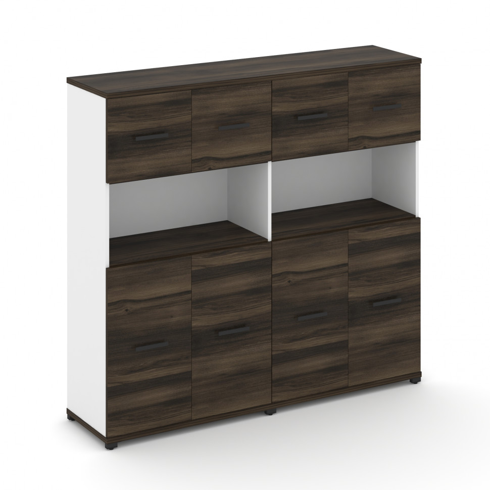 Concept Шкаф 2 широкие секции, 4 ниши CN.STS-425 B Дуб Мали/Белый Бриллиант/Металл Черный 1668*420*1