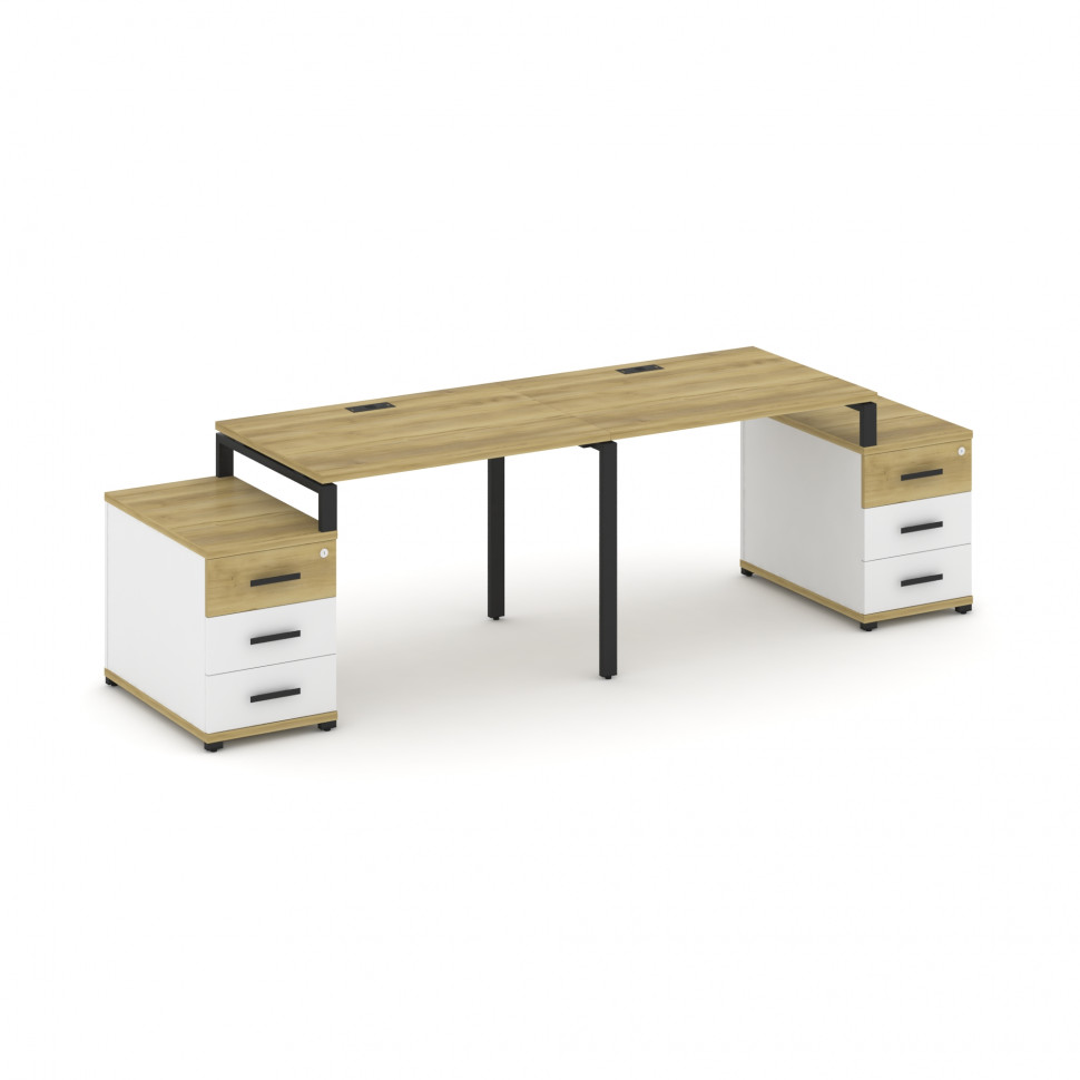 Concept Рабочая станция 2 места с 2 опорными тумбами CN.ORS-317 B Дуб Винченцо/Белый Бриллиант/Метал