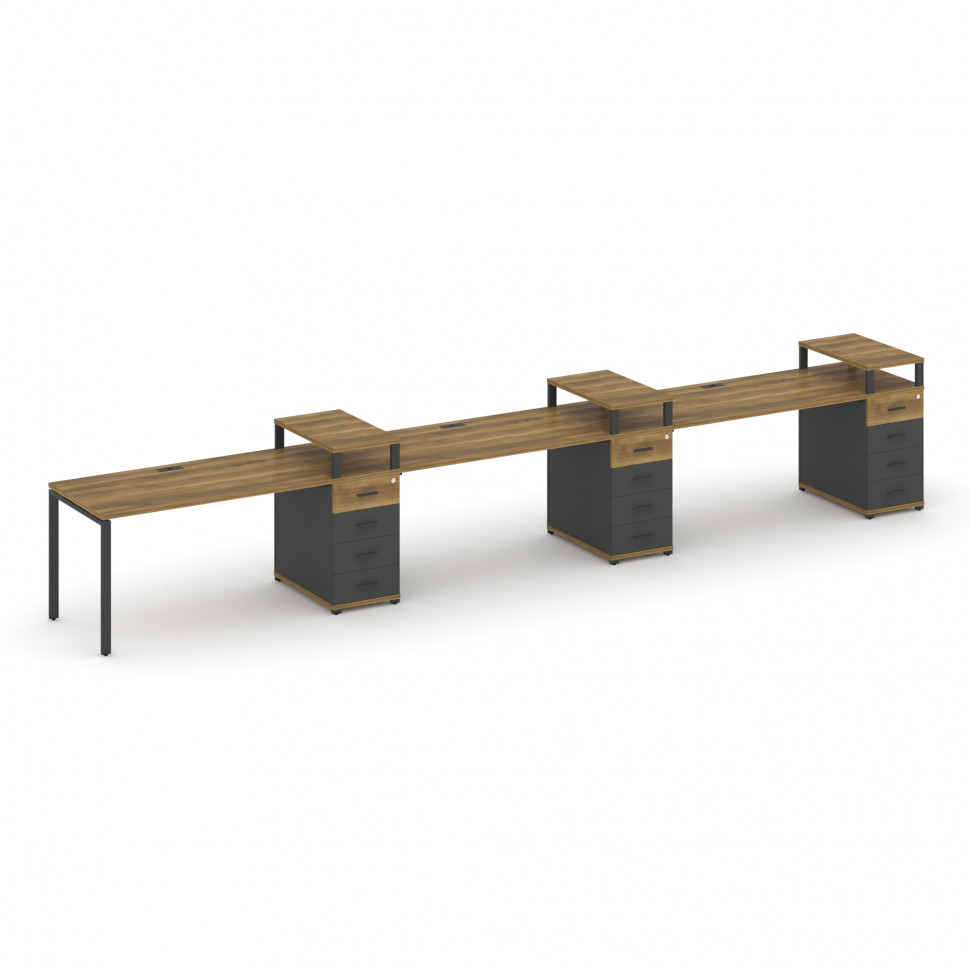 Concept Рабочая станция 3 места с 3 опорными тумбами CN.ORS-457 A Сандал Янтарный/Антрацит/Металл Ан