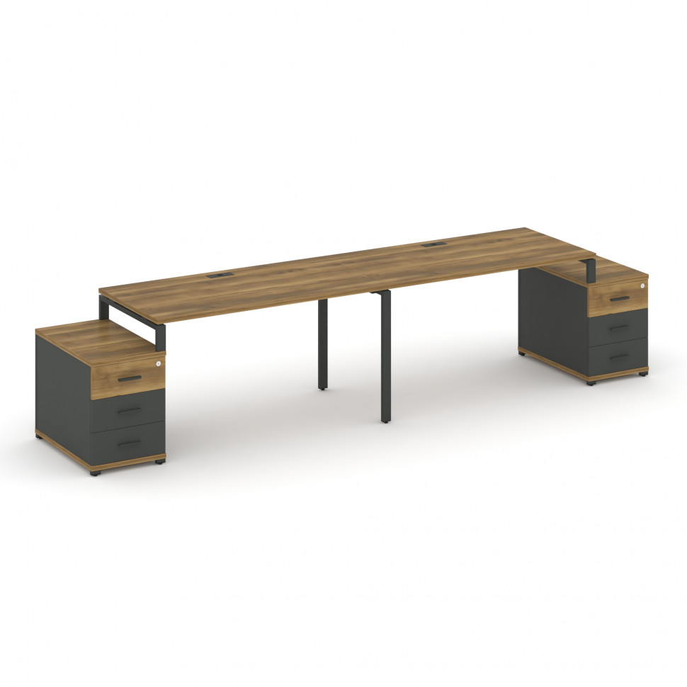 Concept Рабочая станция 2 места с 2 опорными тумбами CN.ORS-319 A Сандал Янтарный/Антрацит/Металл Ан