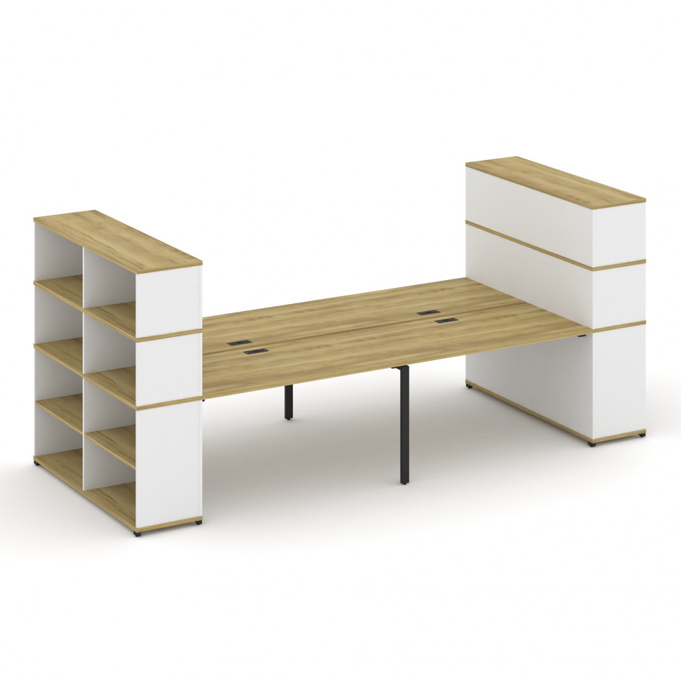 Concept Рабочая станция с опорными стеллажами с надставкой выс. CN.DRS-259 Дуб Винченцо/Белый Брилли
