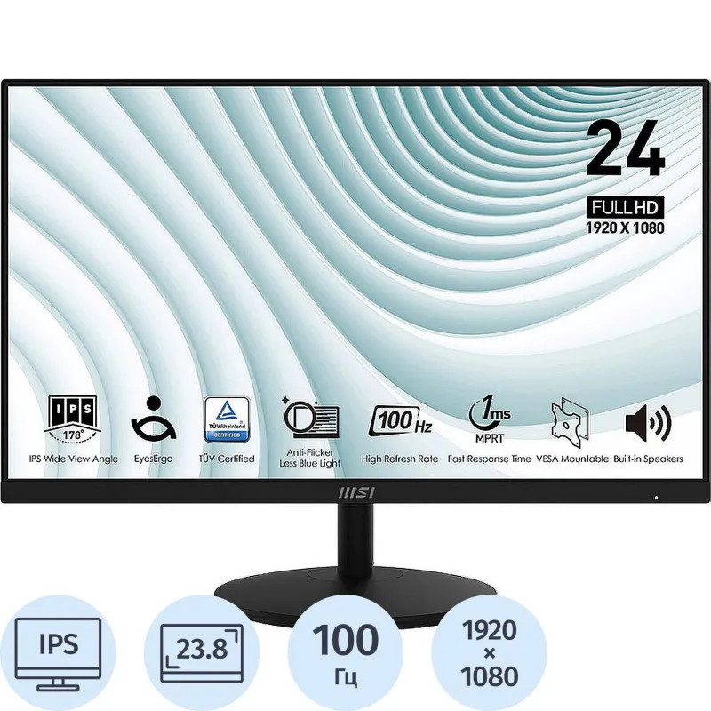 Монитор MSI PRO MP242A (9S6-3PA1CT-205)23.8/FHD/IPS/100Hz/300cd/1ms
