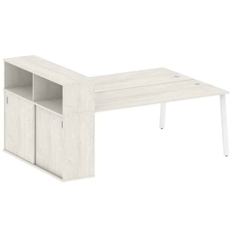 Metal System Рабочая станция с шкафом-купе на А-образном м/к БА.РС-СШК-2.5 Т Дуб Наварра/Металл Белы