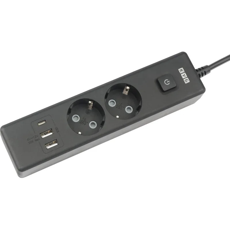 Удлинитель Power Cube, 2р/1.9 м выкл.,3USB, 3.5кВт,16А,3x1,0 черн(PC-5B-2M)