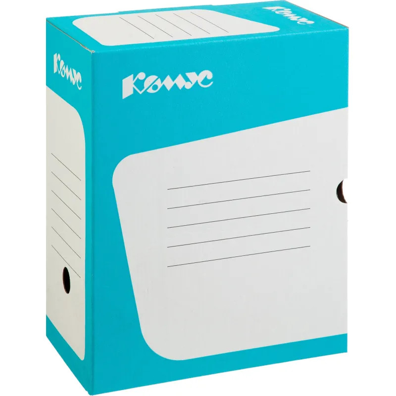 Короб архивный Комус 75 мм микрогофр, выруб.зам. бирюзовый