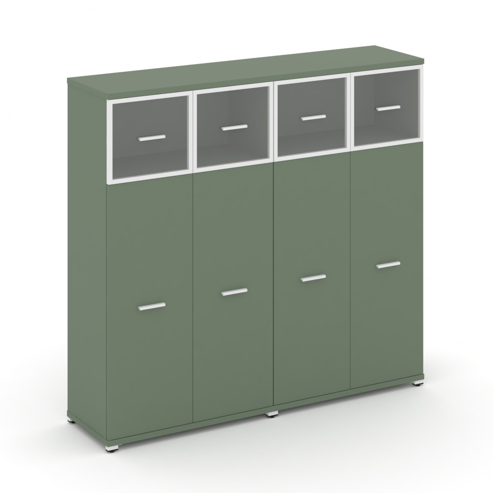 Concept Шкаф 2 широкие секции, 4 ниши CN.STS-424 RPW W Кобо/Металл Белый/Прозрачный 1668*420*1554