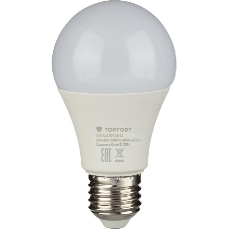 Лампа светодиодная Topfort E27 7W 3000K груша