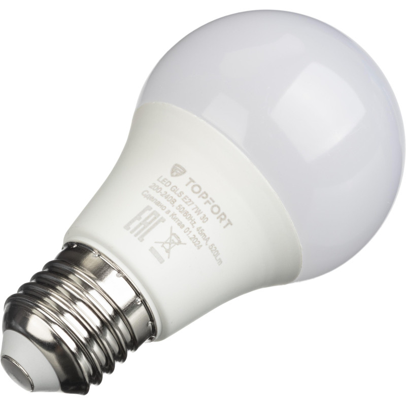 Лампа светодиодная Topfort E27 7W 3000K груша