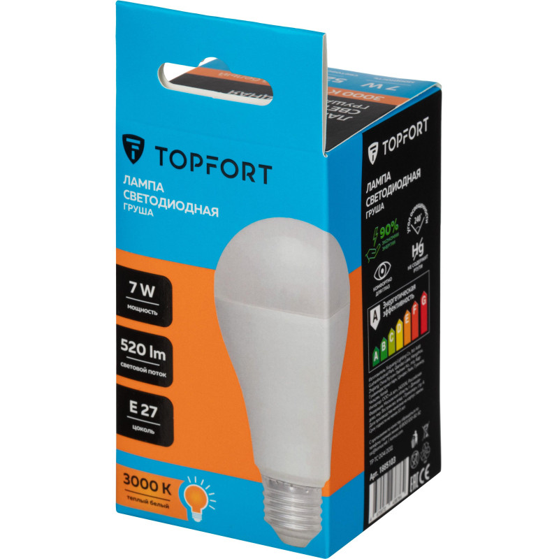 Лампа светодиодная Topfort E27 7W 3000K груша